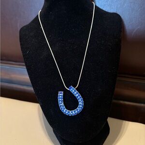 Elegant Blue and Silver Horseshoe Necklace